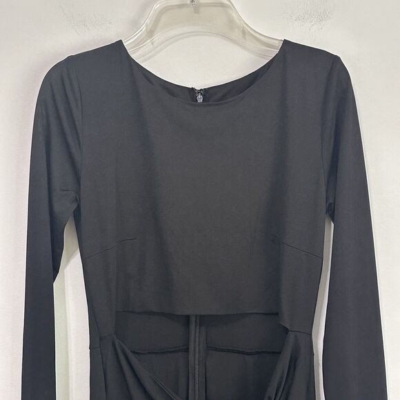 Lucca Dress M Black Belly Cut Out Twist Front Long Sleeve Slit Midi Sexy Party - Picture 4 of 7